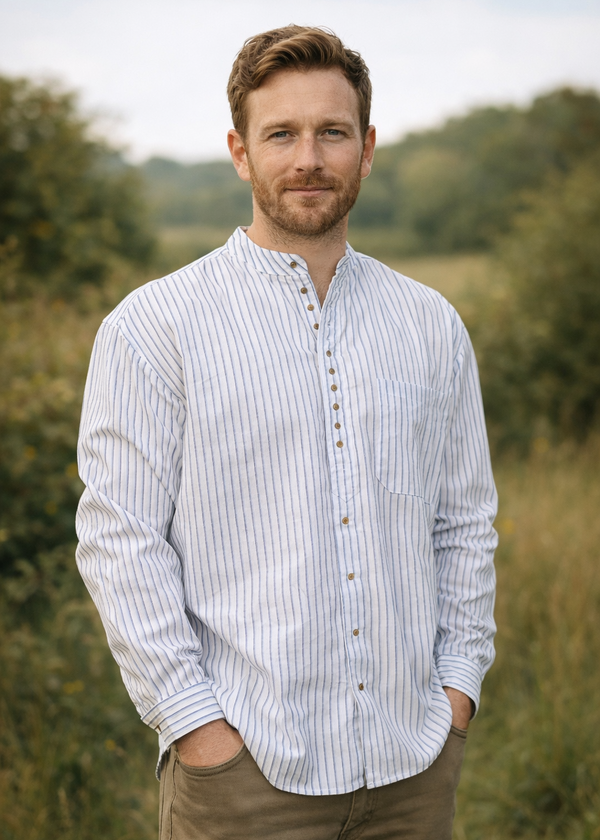 Civilian Irish Grandfather Shirt | Navy Stripe
