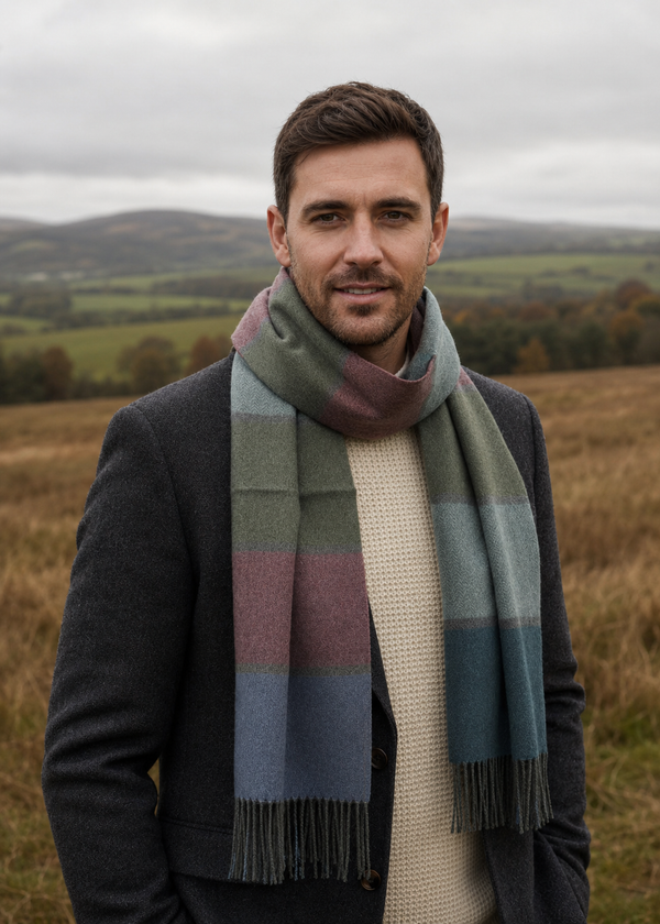 Foxford Lambswool Scarf | Autumn Contemapry Stripe