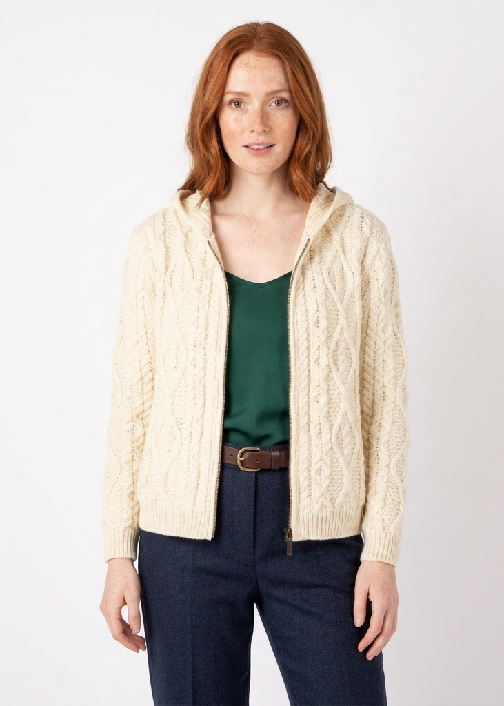 IrelandsEye Women's Aran Hooded Cardigan | Natural