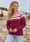 Ladies Slim-Fit Aran Fair Isle Sweater | Raspberry Marl