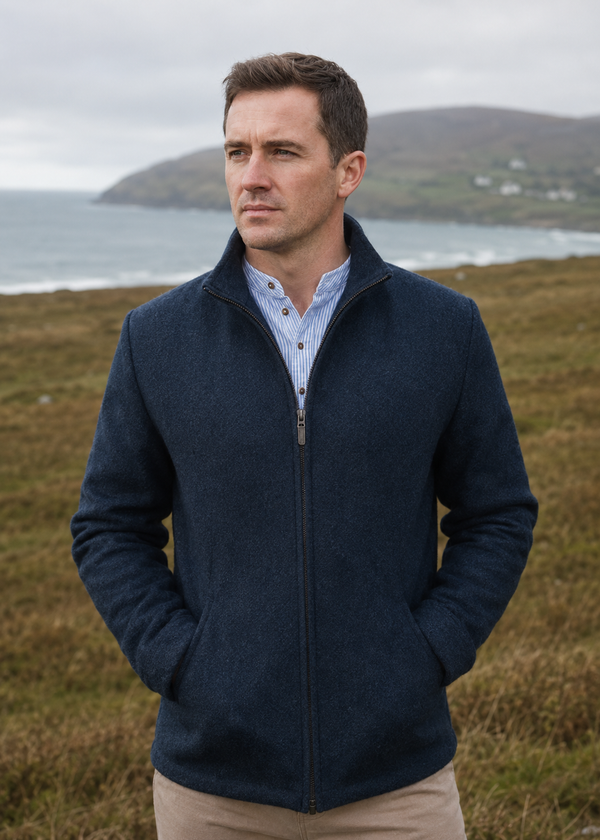 Men's Donegal Full Zip Herringbone Jacket | Navy