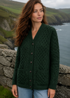 Women's Aran Merino Wool Cardigan | Green