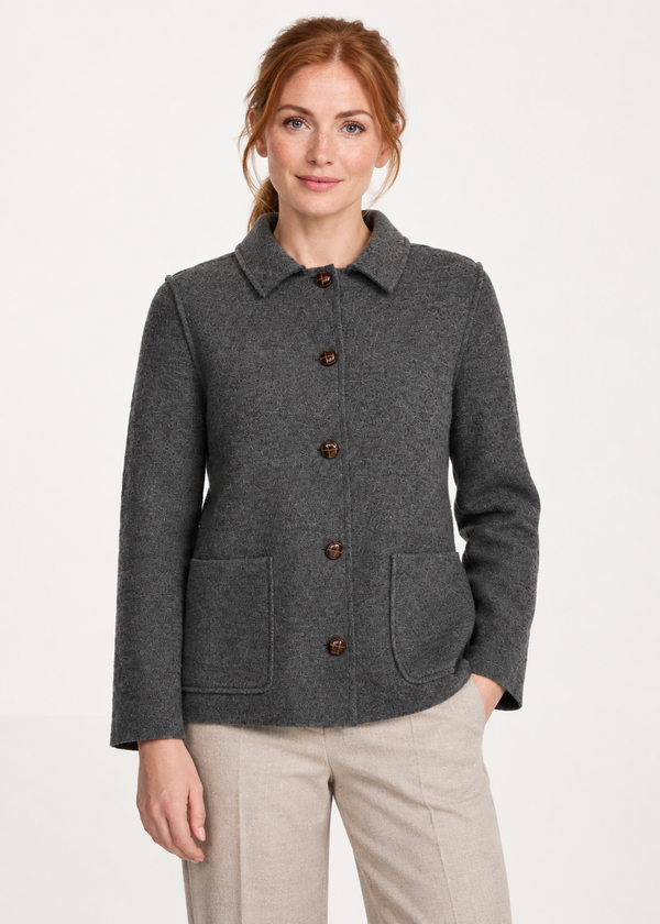 Women's Aran Pure New Wool Jacket | Grey - Clearance