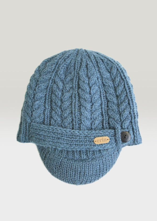 Aran Denim Blue Cable Peak Hat