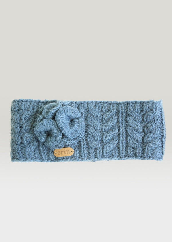 Aran Cable Knitted Wool Flower Headband | Denim