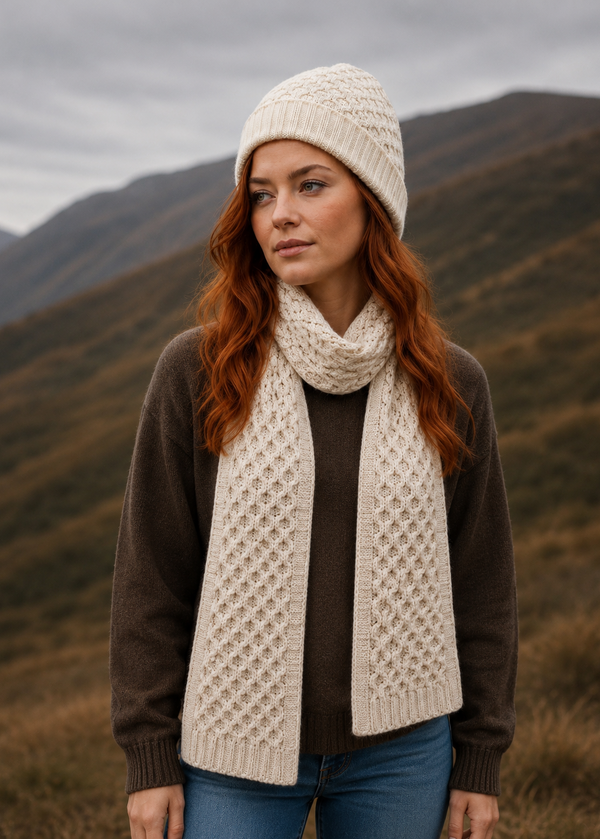 Aran Merino Wool Honeycomb Scarf | Parsnip
