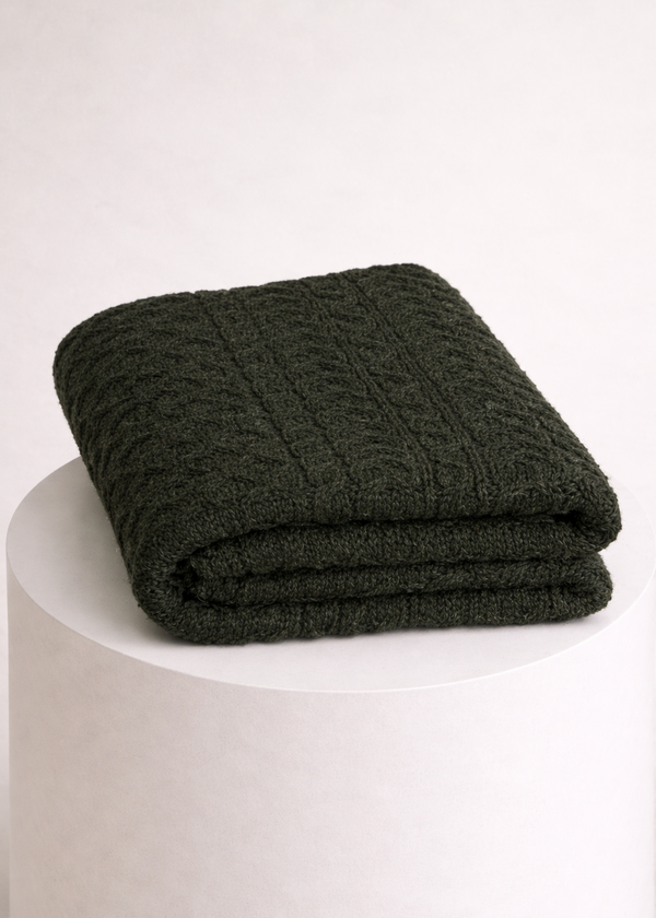 Aran Honeycomb Blanket | Moss - Clearance