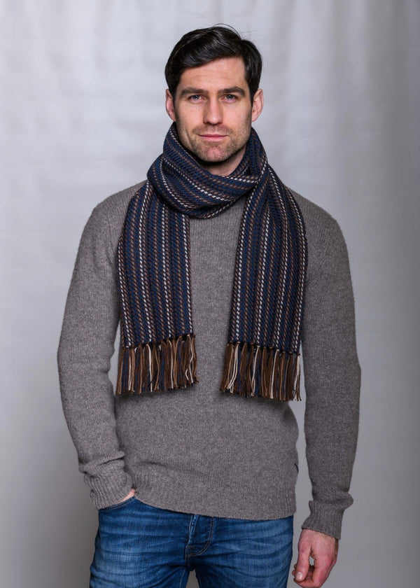 Mucros Alpaca Scarf Navy Blue Brown | Made in Ireland | 100% Alpaca Wool