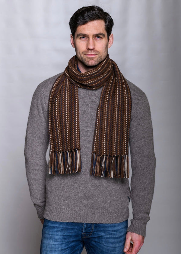Mucros Alpaca Scarf Brown Blue | Made in Ireland | 100% Alpaca Wool