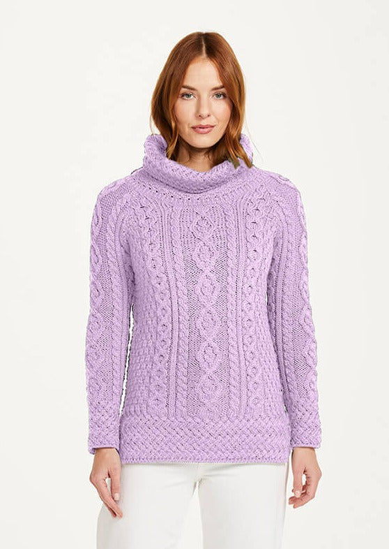 Belcare Ladies Aran Roll Neck Sweater - Lavender