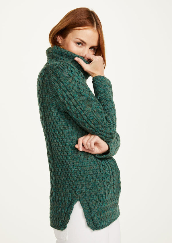 Aran Cowl Neck Sweater - Green