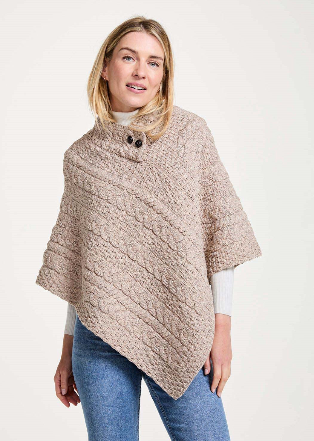 Aran Woollen Mills Cable Knit Poncho – Oatmeal