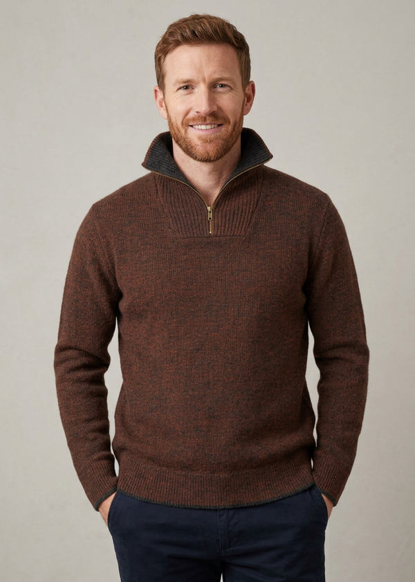 IrelandsEye Men's Lambswool Quarter Zip Sweater | Pebble Marl