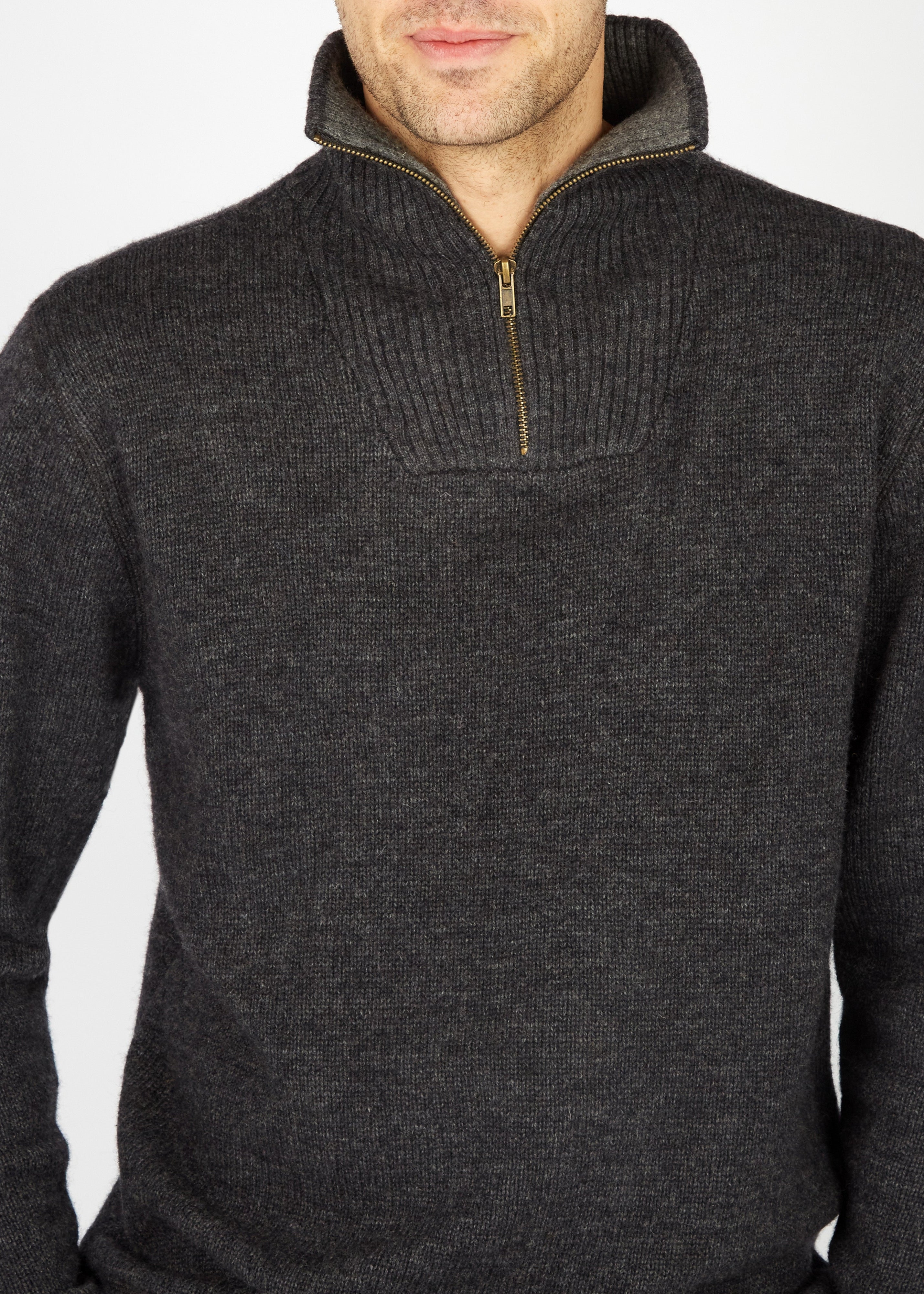 IrelandsEye Men's Zip Lambswool Sweater | Charcoal