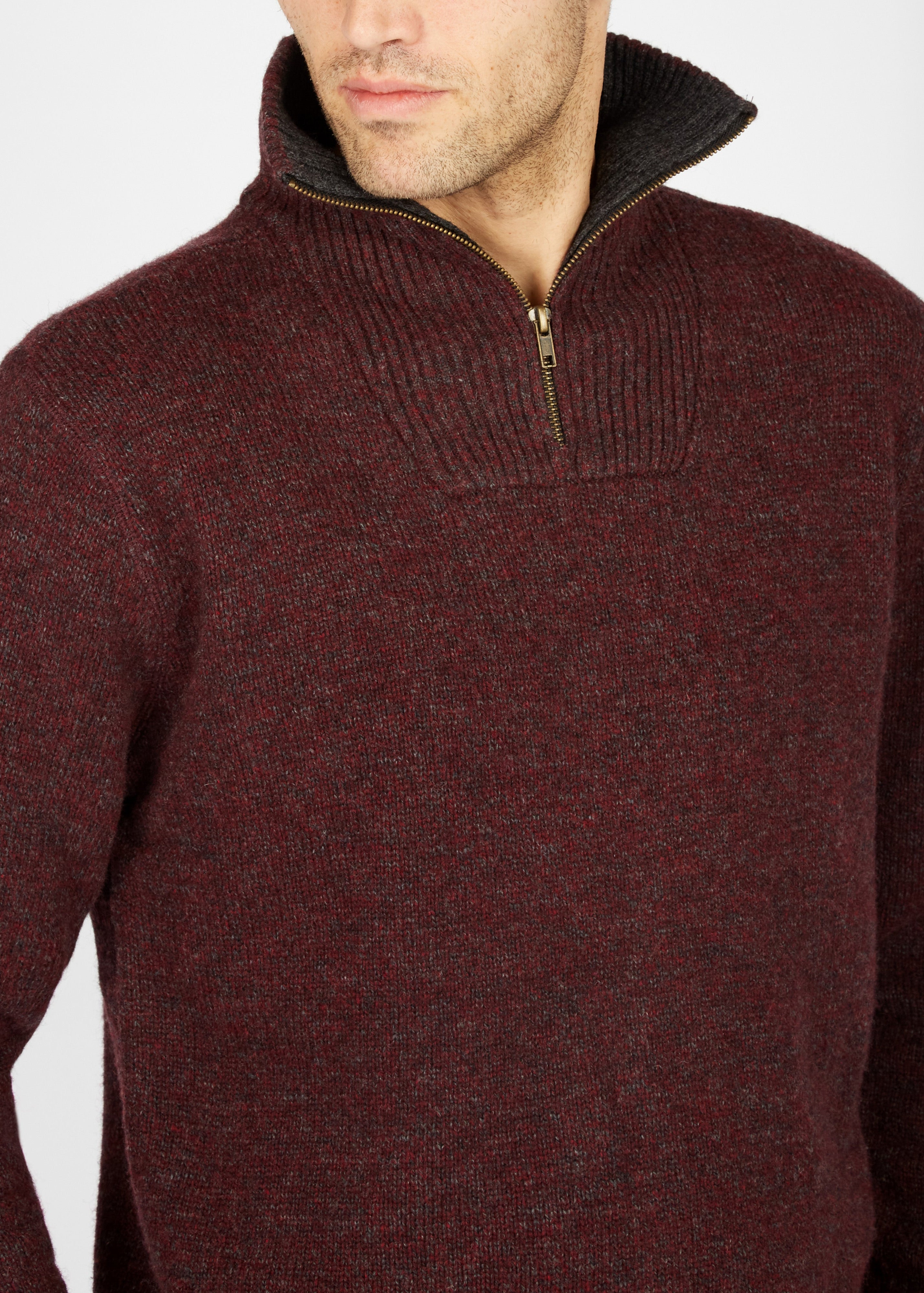 IrelandsEye Men's Lambswool Zip Sweater | Claret