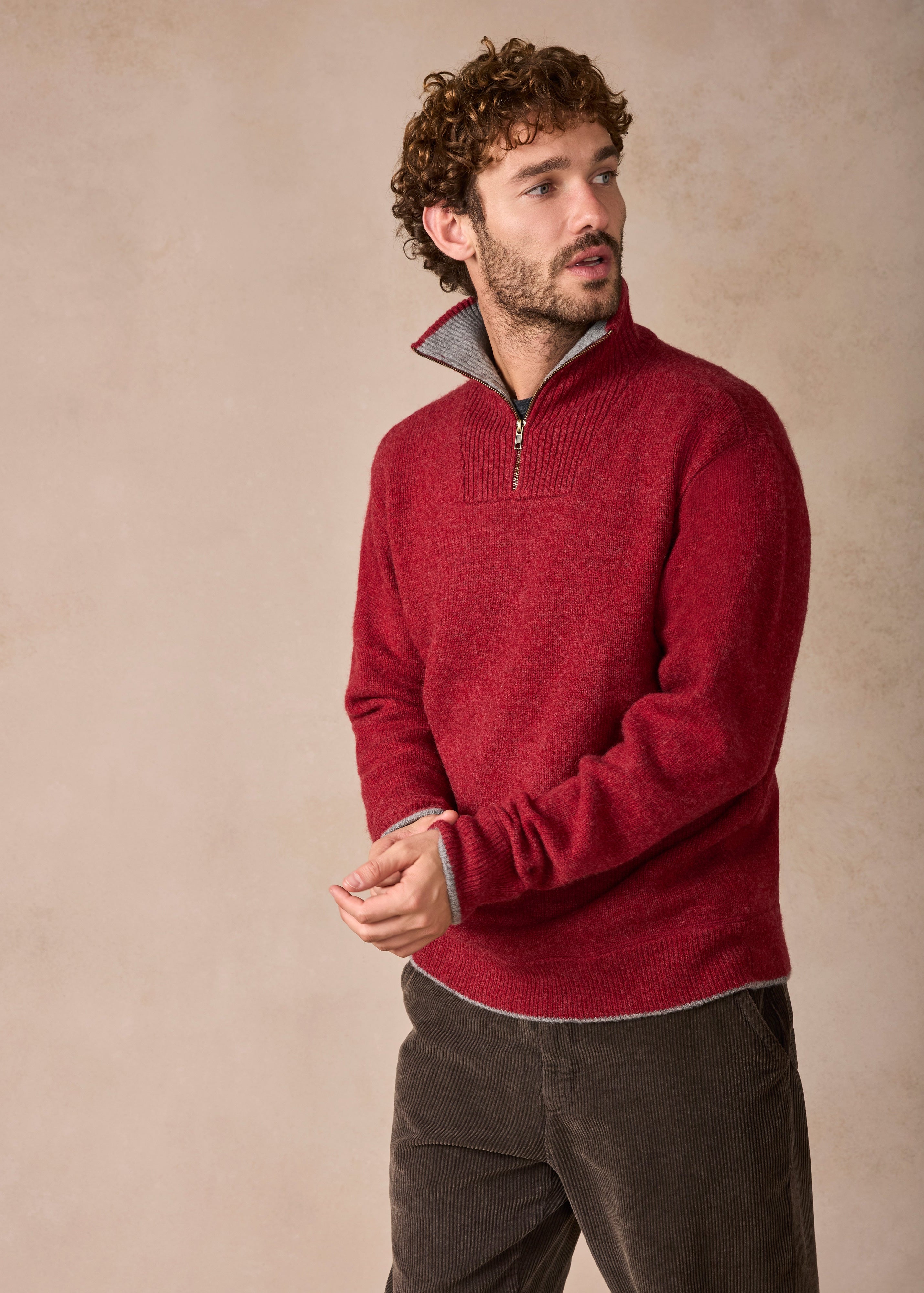 Men's Lambswool Quarter Zip Sweater | IrelandsEye | Crimson