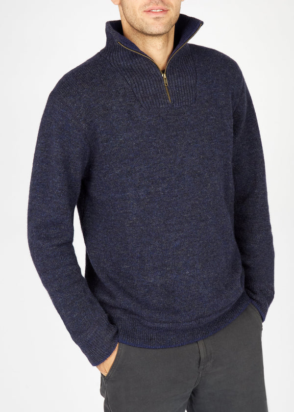 IrelandsEye Mens Half Zip Sweater | Navy Marl