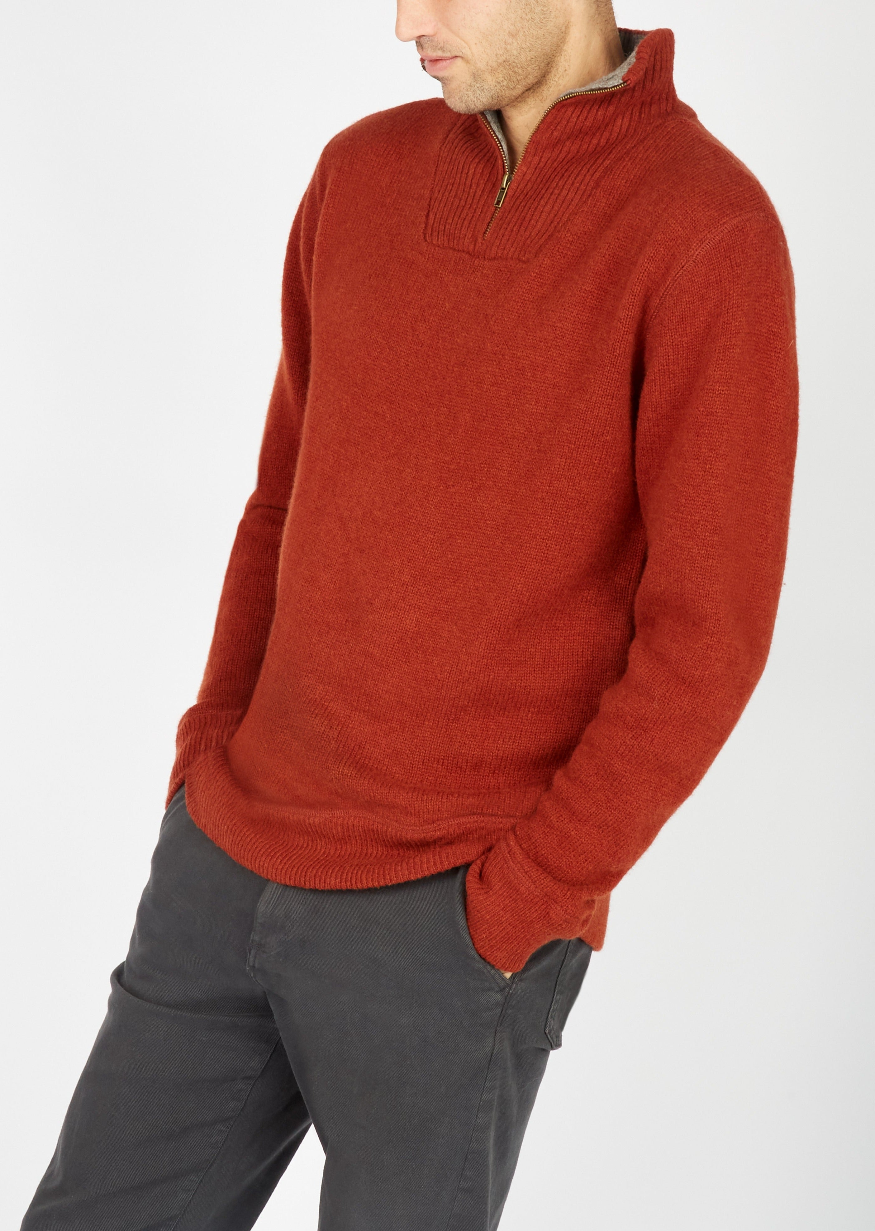 IrelandsEye Mens Zip Sweater | Russet