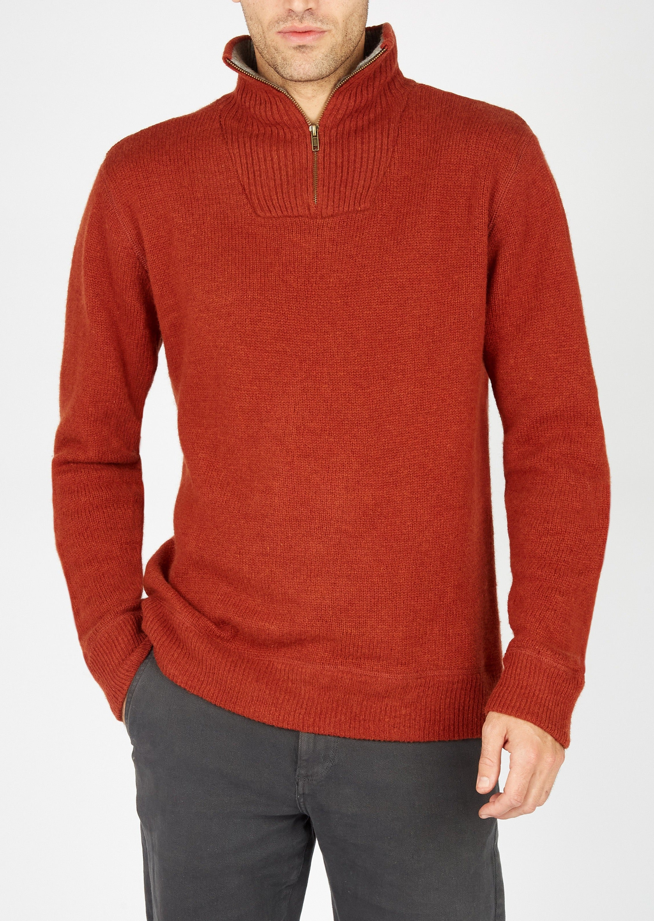 IrelandsEye Mens Zip Sweater | Russet