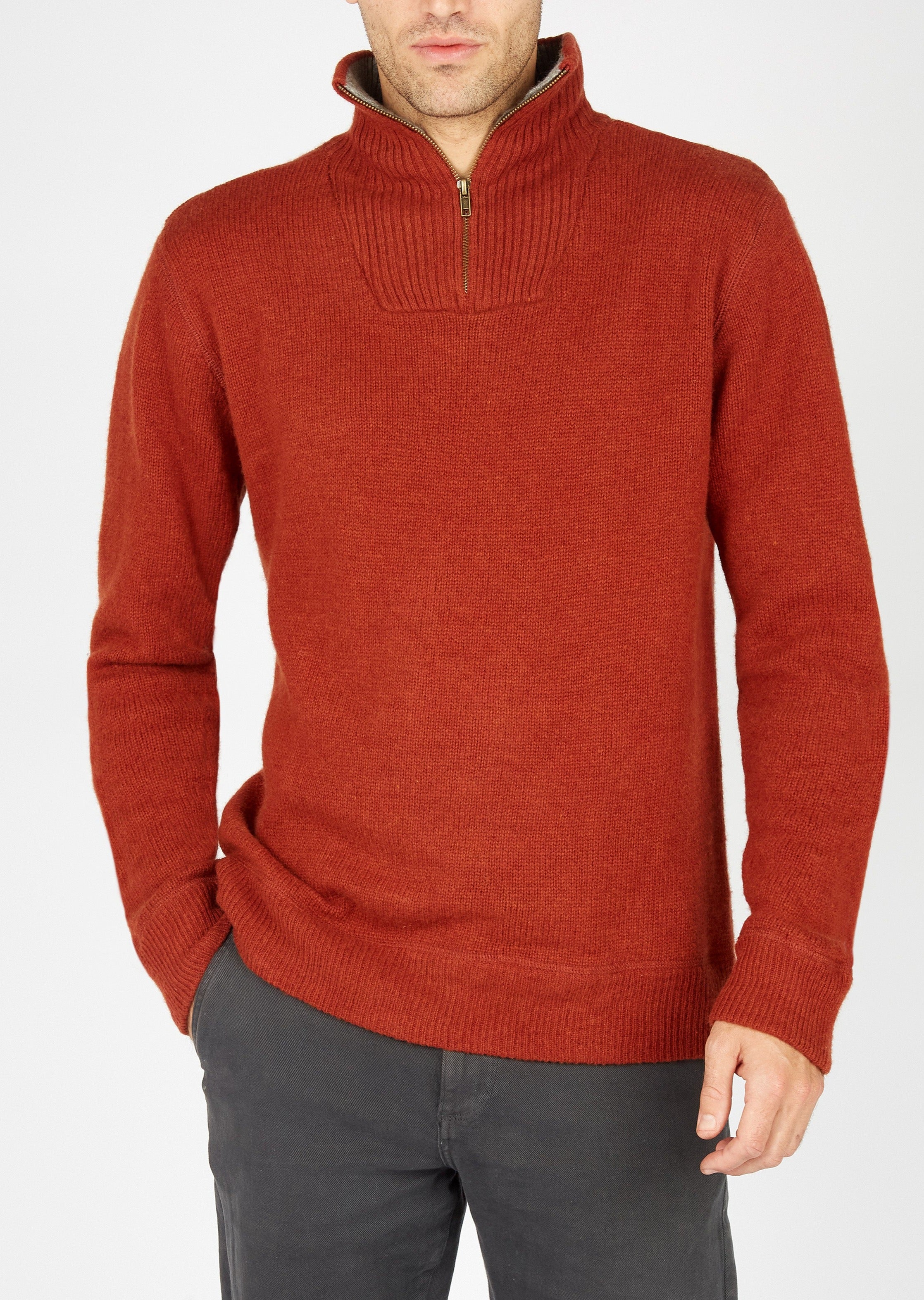 IrelandsEye Mens Zip Sweater | Russet