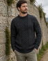 Charcoal Irish Aran Sweater | 100% Wool | Traditional Diamond Stitch