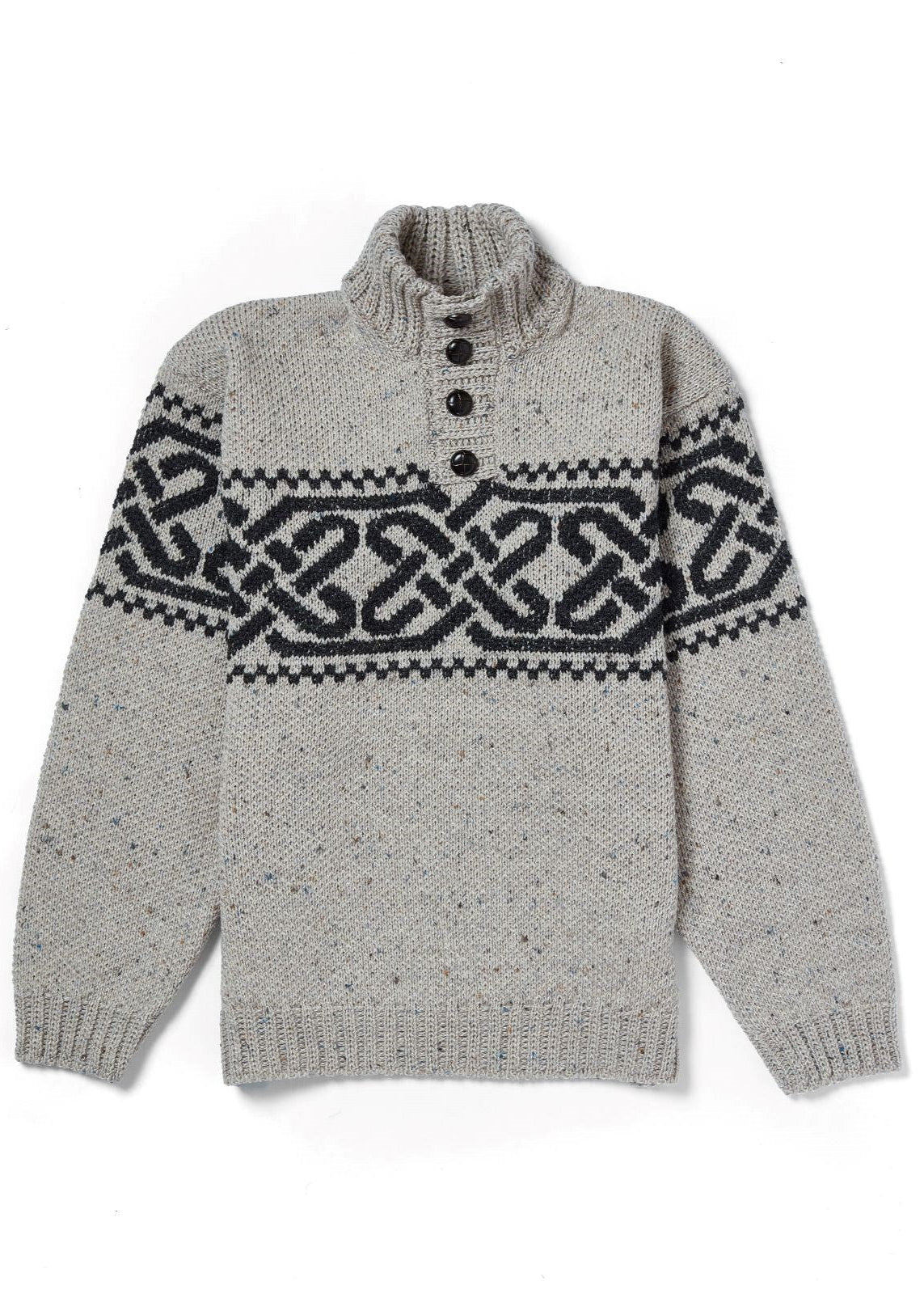 Men's Celtic Pattern Troyer Sweater | 100% Wool | Oatmeal