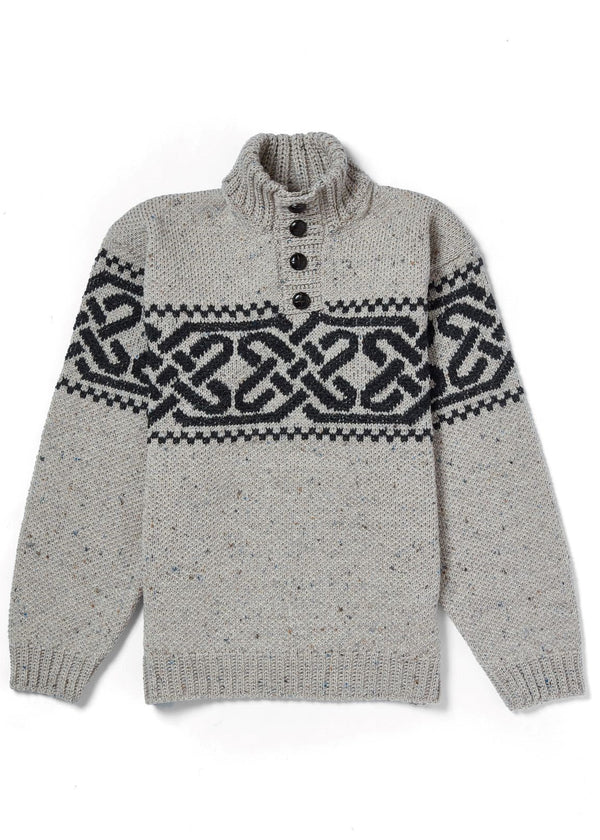 Men's Celtic Pattern Troyer Sweater | 100% Wool | Oatmeal