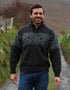 Men's Celtic Pattern Troyer Sweater | 100% Wool | Charcoal