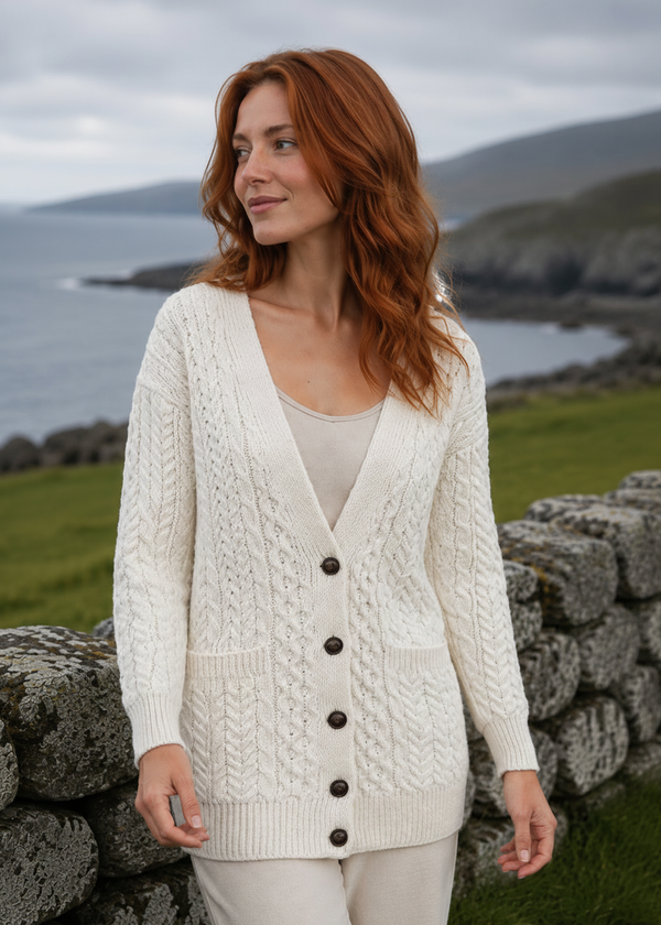 Delphi Aran Boyfriend Cardigan | Natural
