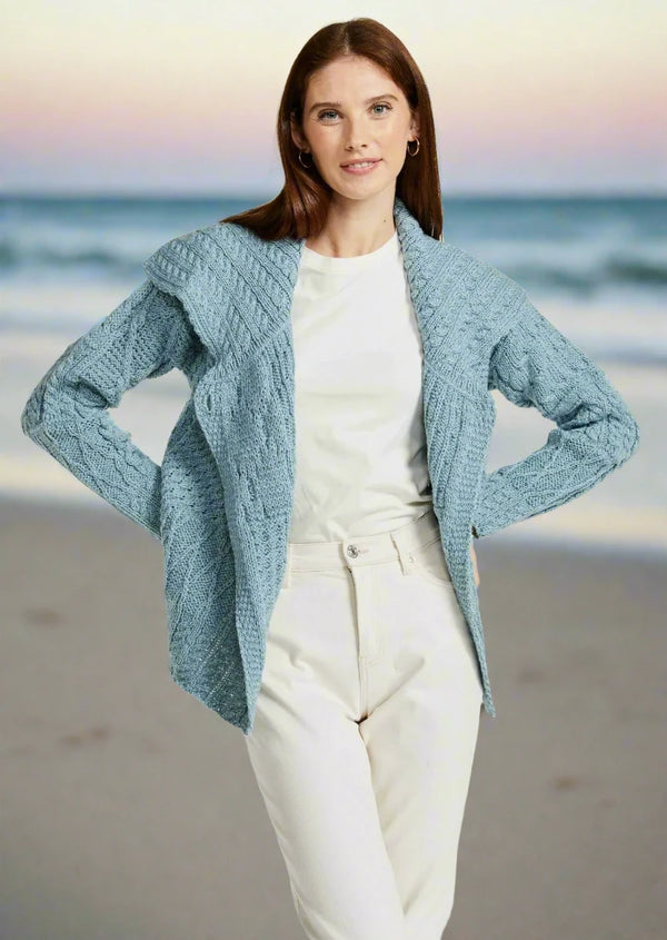 Patchwork Ladies Aran Cardigan | Mist Marl