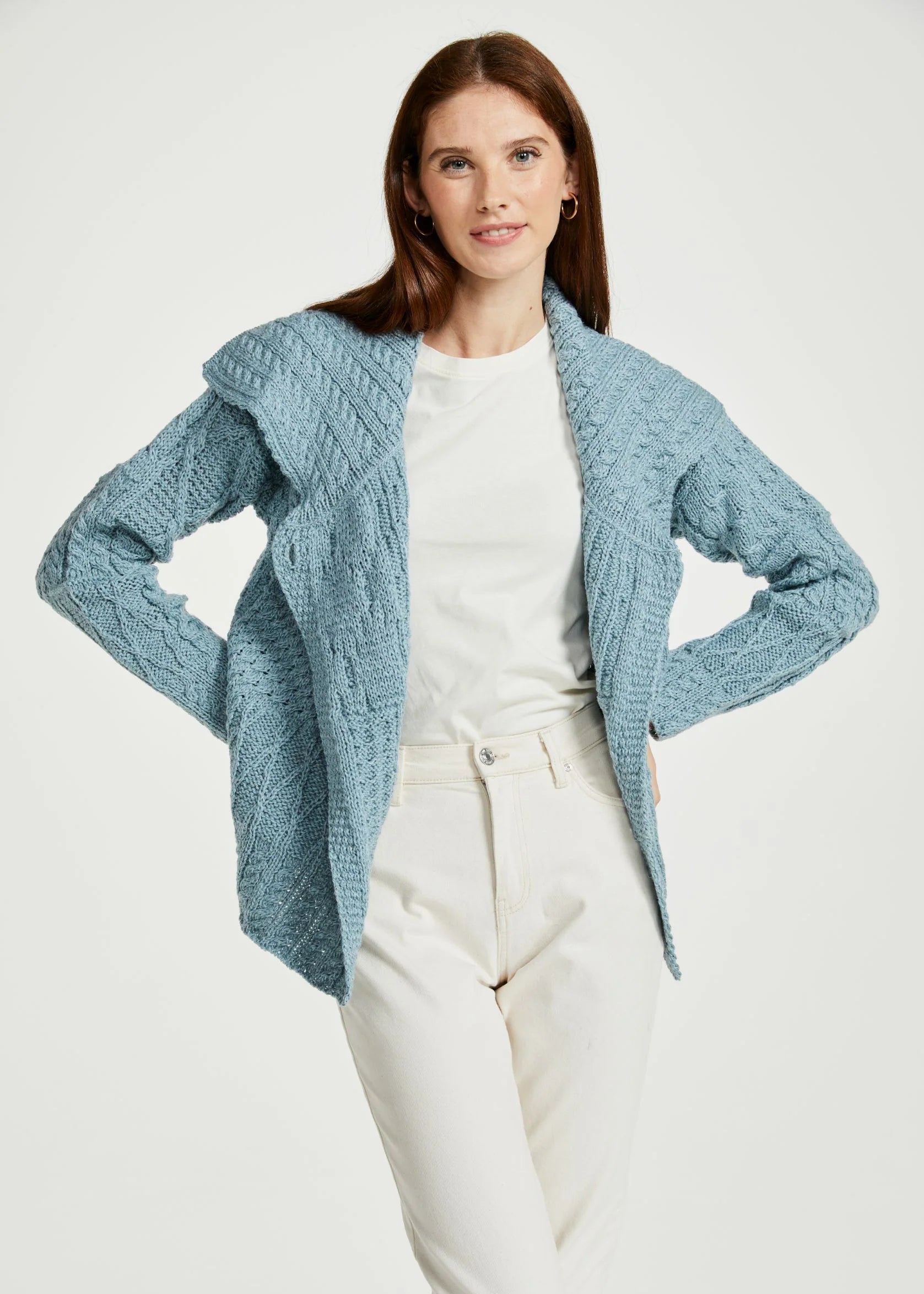 Patchwork Ladies Aran Cardigan | Mist Marl