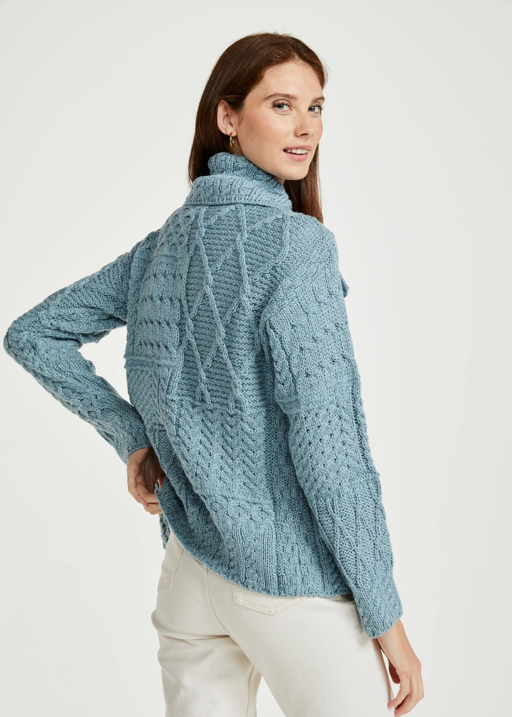 Patchwork Ladies Aran Cardigan | Mist Marl