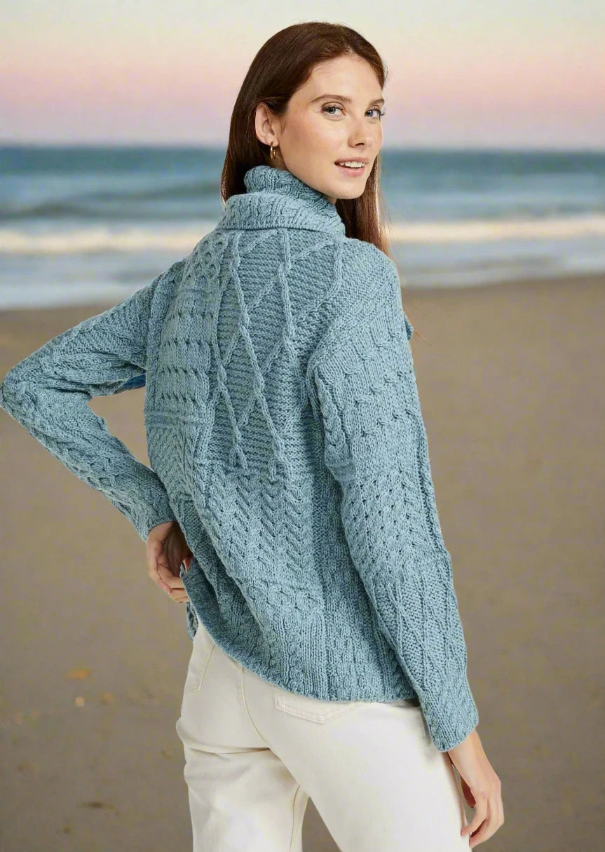 Patchwork Ladies Aran Cardigan | Mist Marl