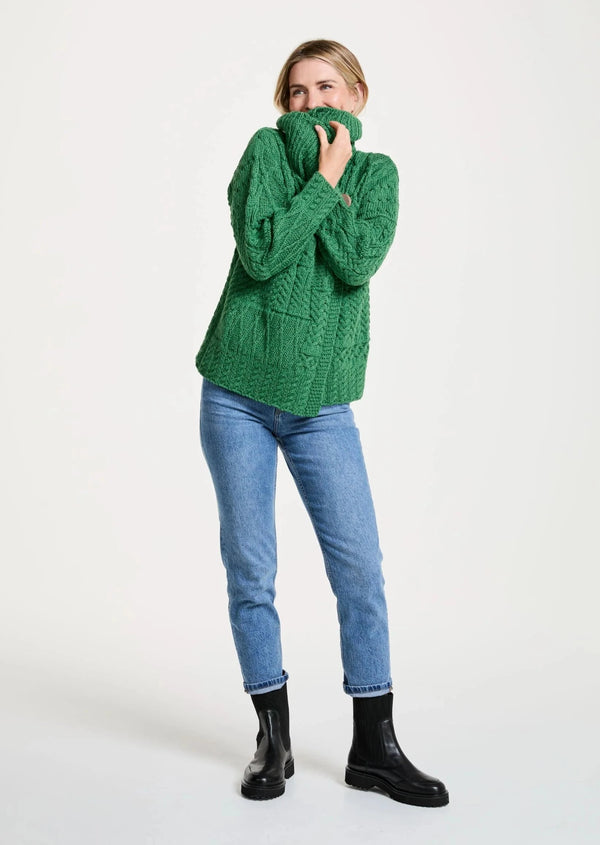 Patchwork Ladies Aran Cardigan | Green