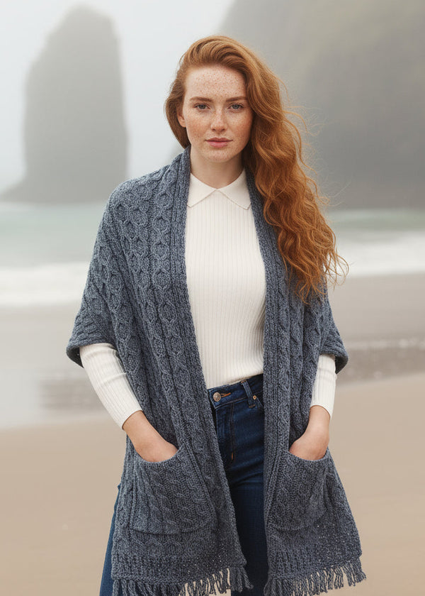 Aran Pocket Shawl | Denim