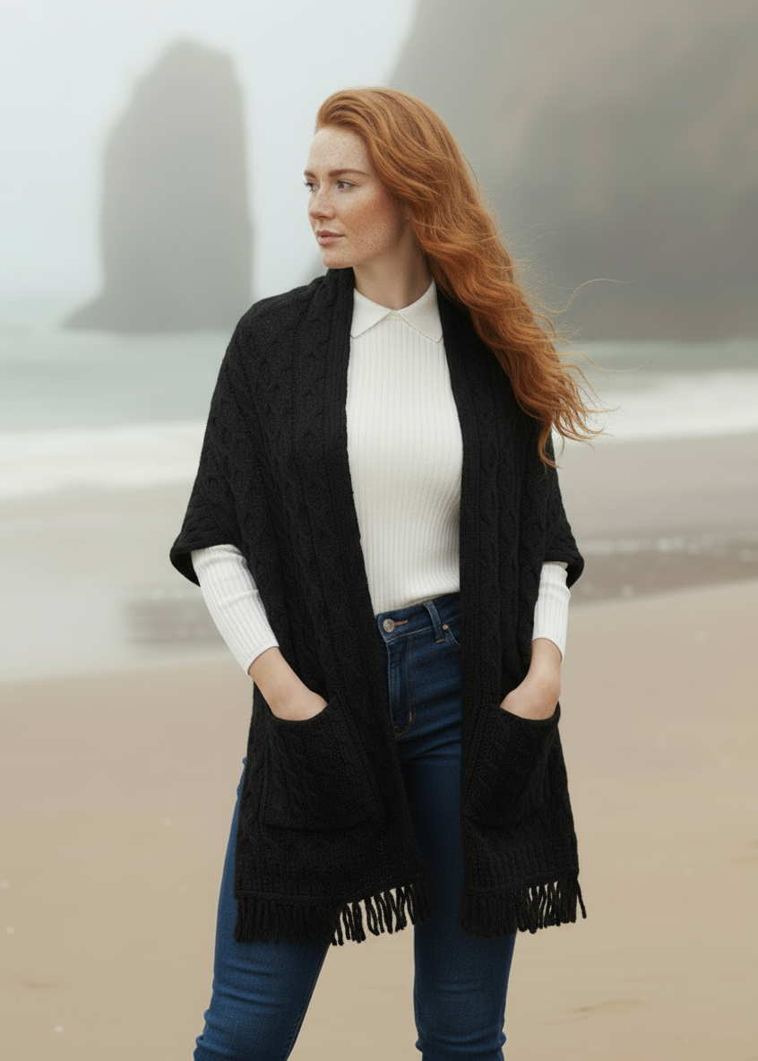 Aran Pocket Shawl | Black