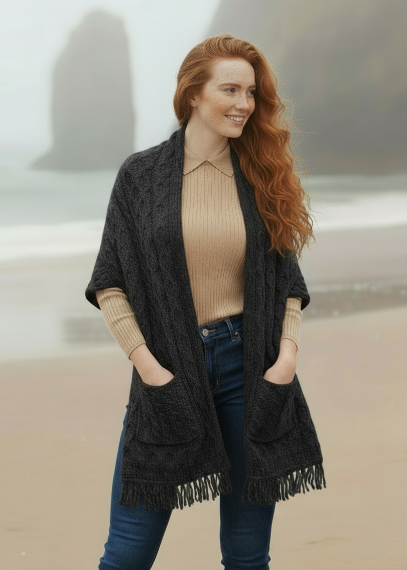 Aran Pocket Shawl | Charcoal