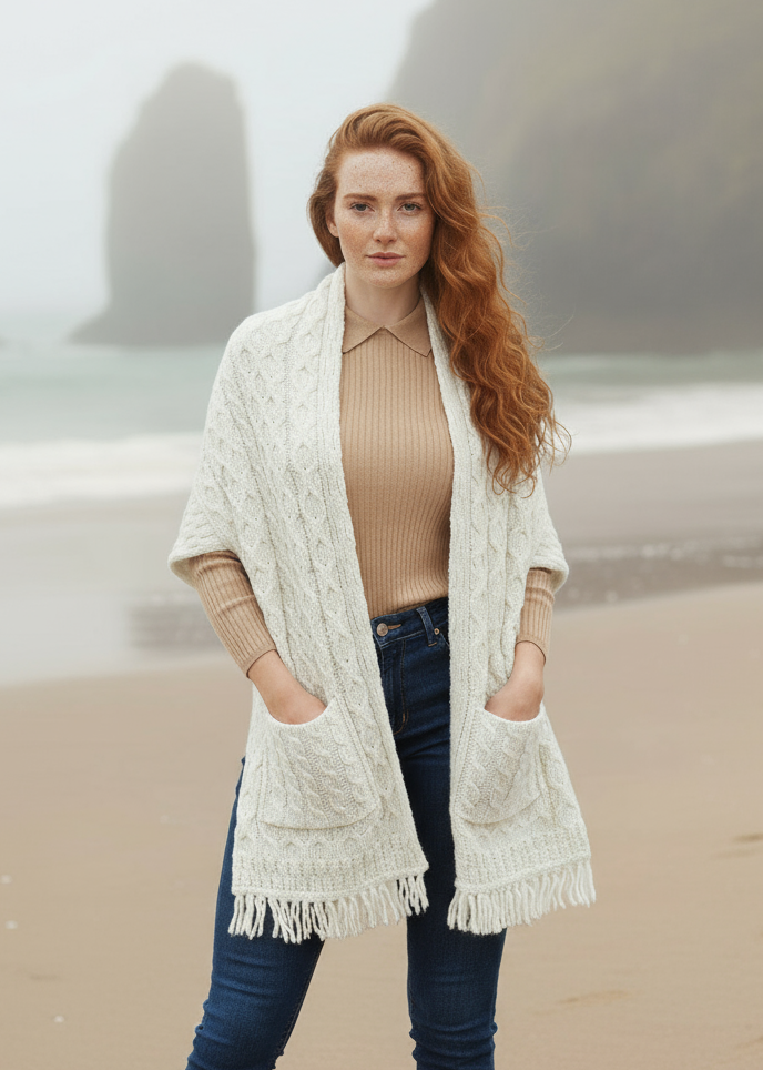 Aran Pocket Shawl | Natural
