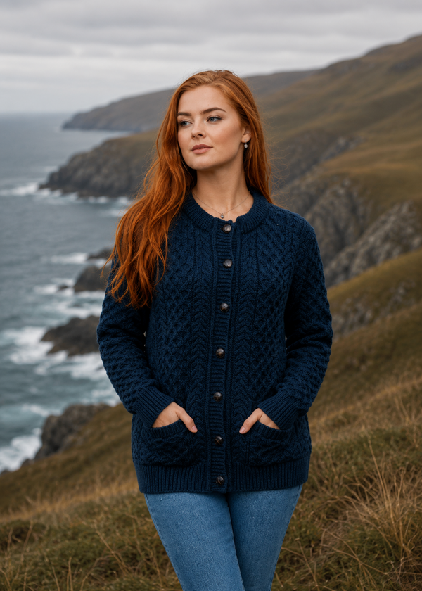 Ocean Aran Lumber Cardigan | 100% Merino Wool