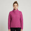 Aran Crafts Women's Fuchsia Shannon Cable Knit Side Zip Merino Wool Jacket | Made in Ireland