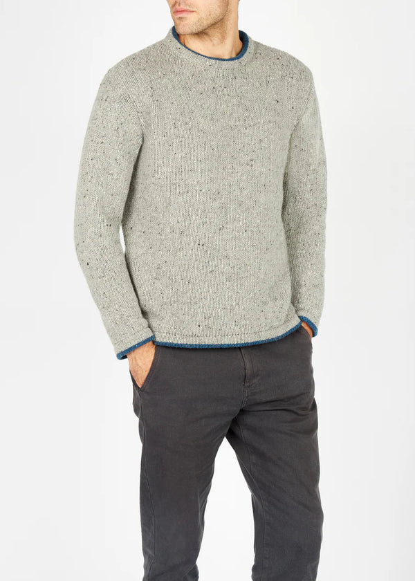 Roundstone Cashmere Blend Sweater | Men's Irish Wool Knitwear | Light Grey