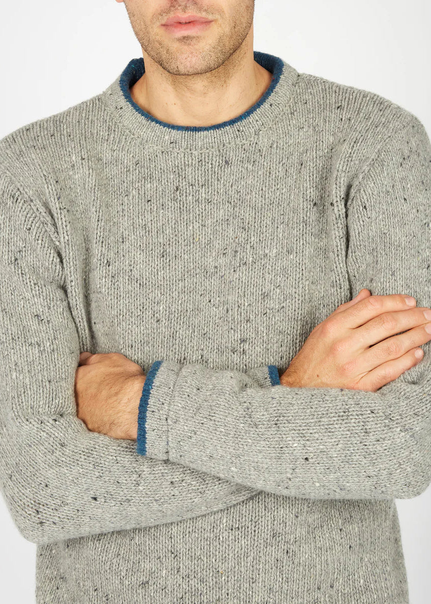 Roundstone Cashmere Blend Sweater | Men's Irish Wool Knitwear | Light Grey