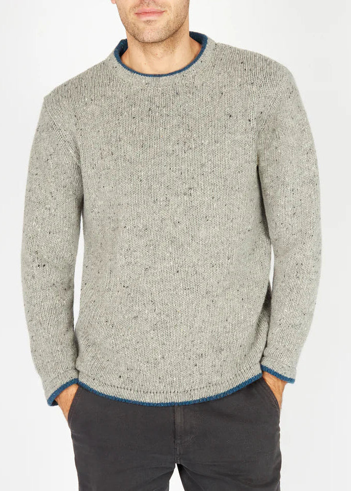 Roundstone Cashmere Blend Sweater | Men's Irish Wool Knitwear | Light Grey