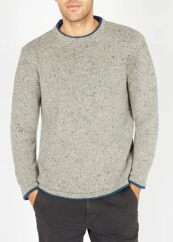 Roundstone Cashmere Blend Sweater | Men's Irish Wool Knitwear | Light Grey