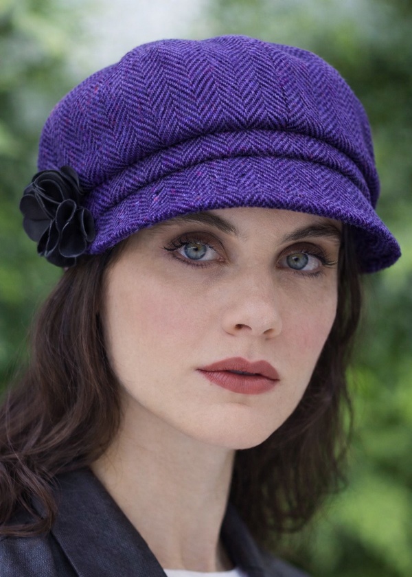 Mucros Newsboy Cap | Purple Herringbone Tweed