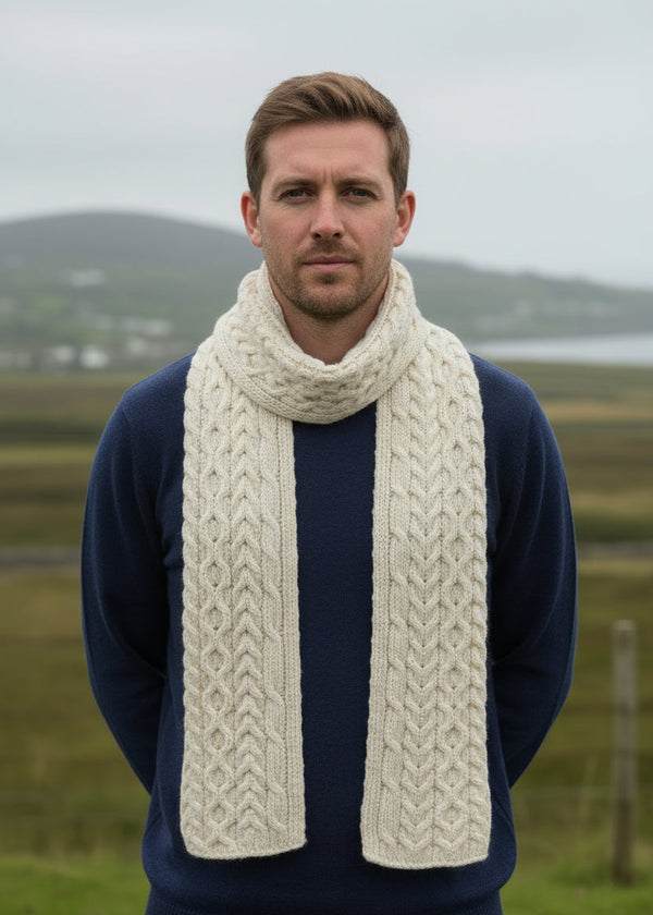 Aran Pure Wool Scarf | Natural
