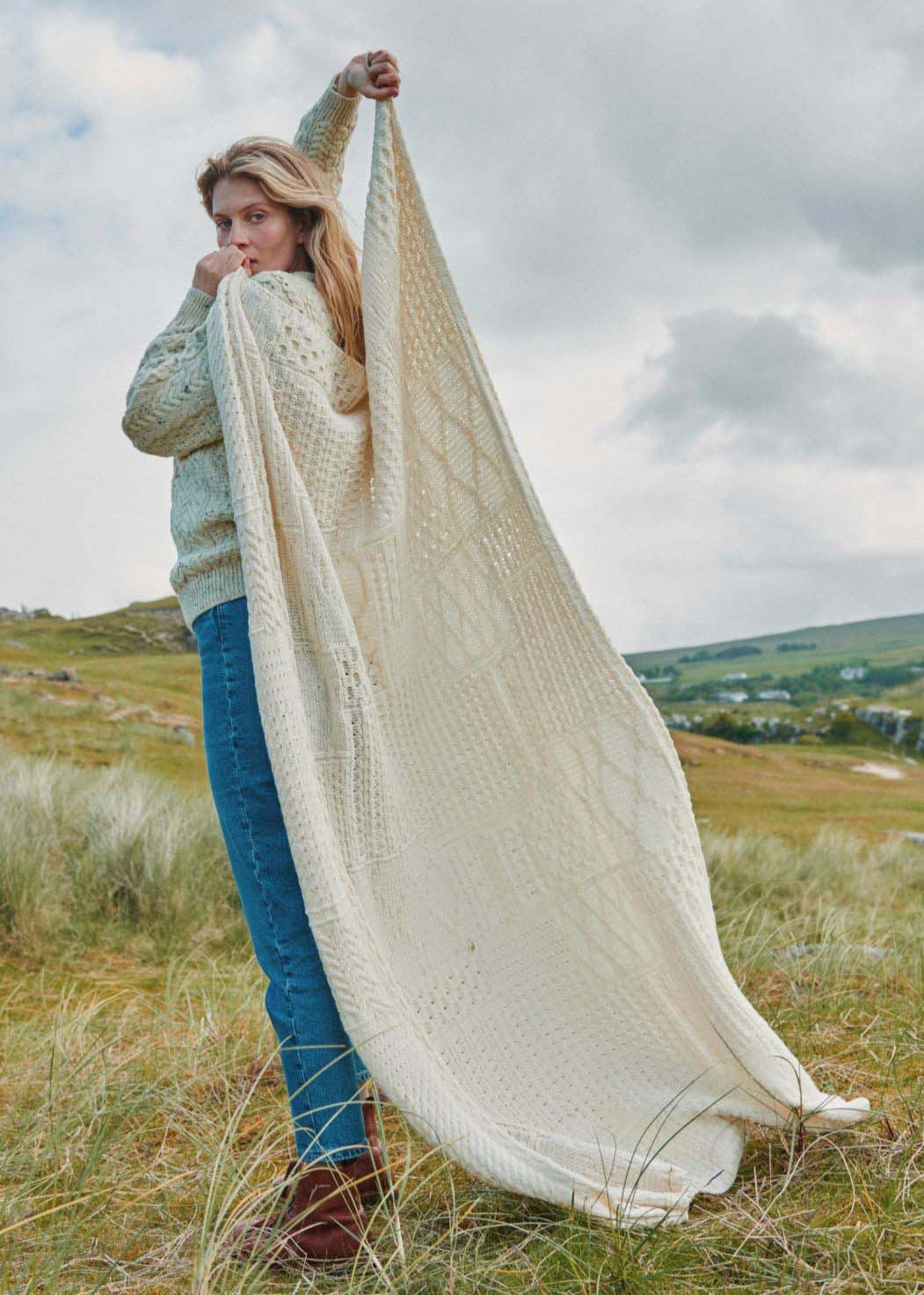 Aran Patchwork Blanket | Natural