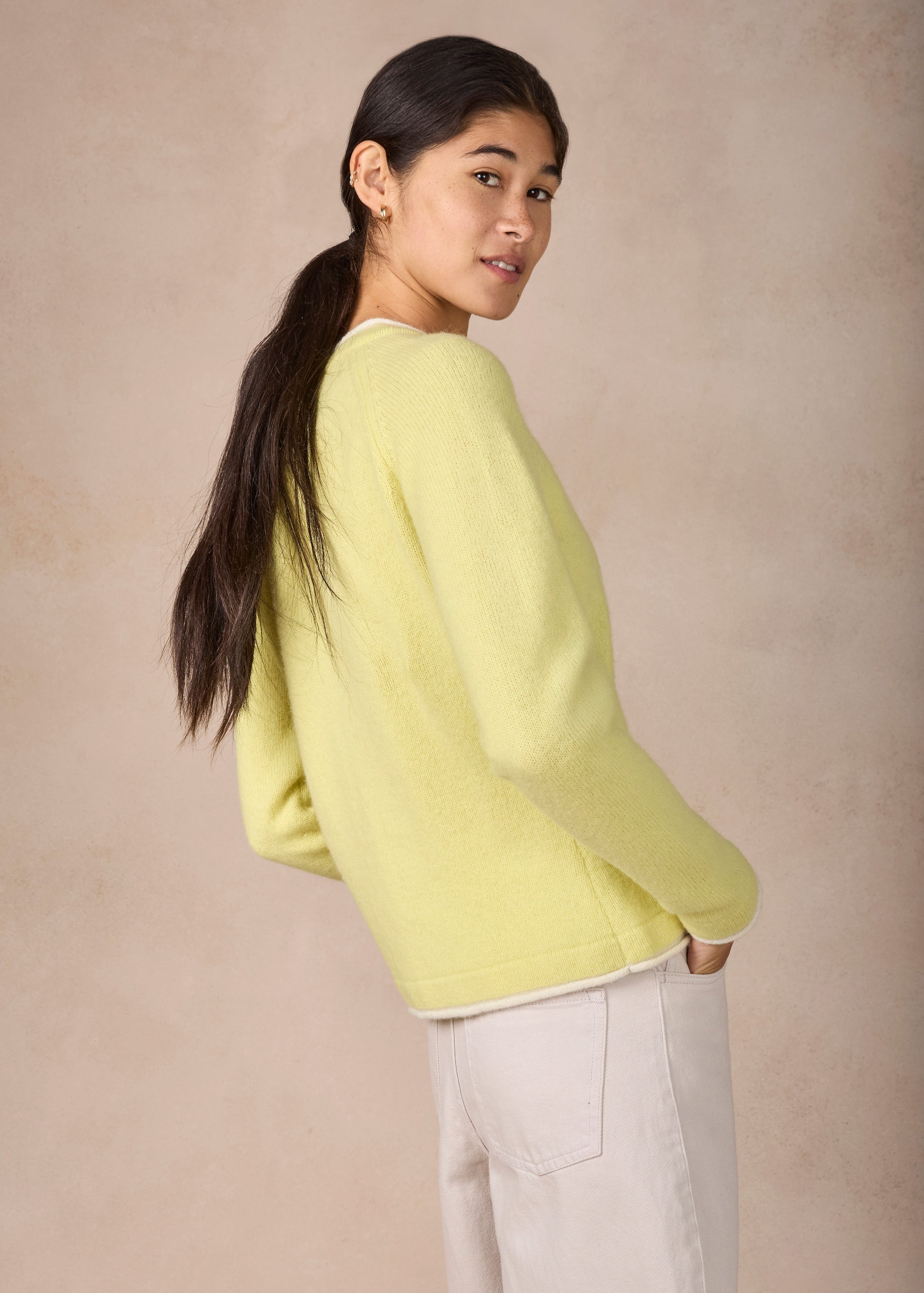 Ireland's Eye Killiney Cardigan - Wool Cashmere Blend | Lemon Zest
