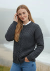 Ladies Merino Wool Aran Cardigan | Charcoal