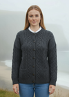 Ladies Merino Wool Aran Cardigan | Charcoal